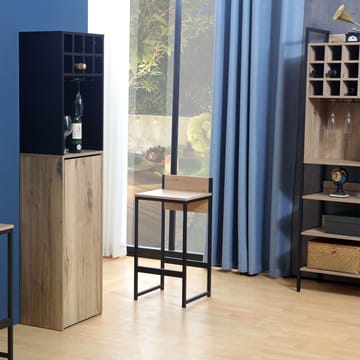 Barhylle med bord HOME4YOU Hannes 44x122(30)x170 cm rustikk melamin - Lyst rustikt tre / svart - Møbler - Bord