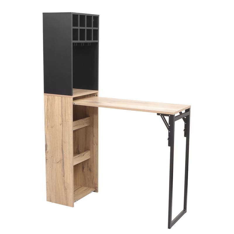 Barhylle med bord HOME4YOU Hannes 44x122(30)x170 cm rustikk melamin, Lyst rustikt tre / svart