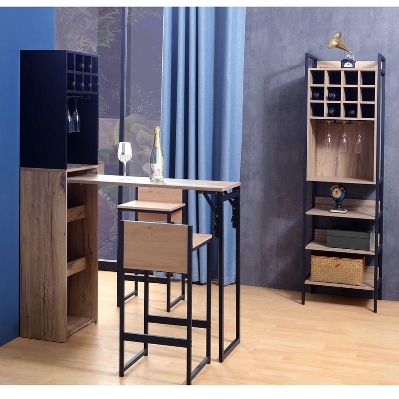 Barhylle med bord HOME4YOU Hannes 44x122(30)x170 cm rustikk melamin - Lyst rustikt tre / svart - Møbler - Bord