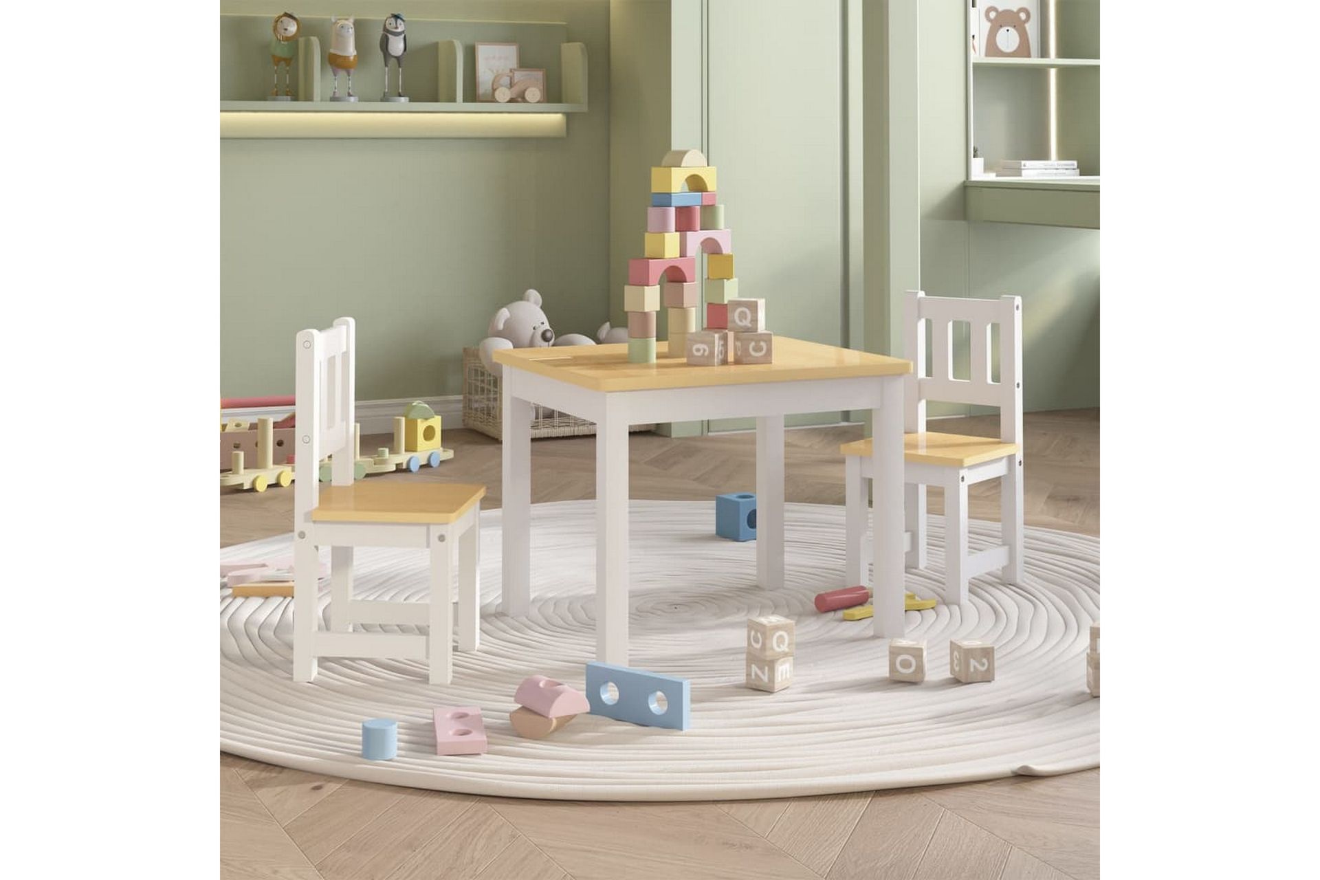 3-delers bord- og stolsett for barn hvit og beige MDF - Hvit - Møbler - Barnemøbler - Barnebord