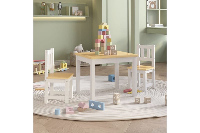 3-delers bord- og stolsett for barn hvit og beige MDF - Hvit - Møbler - Barnemøbler - Barnebord