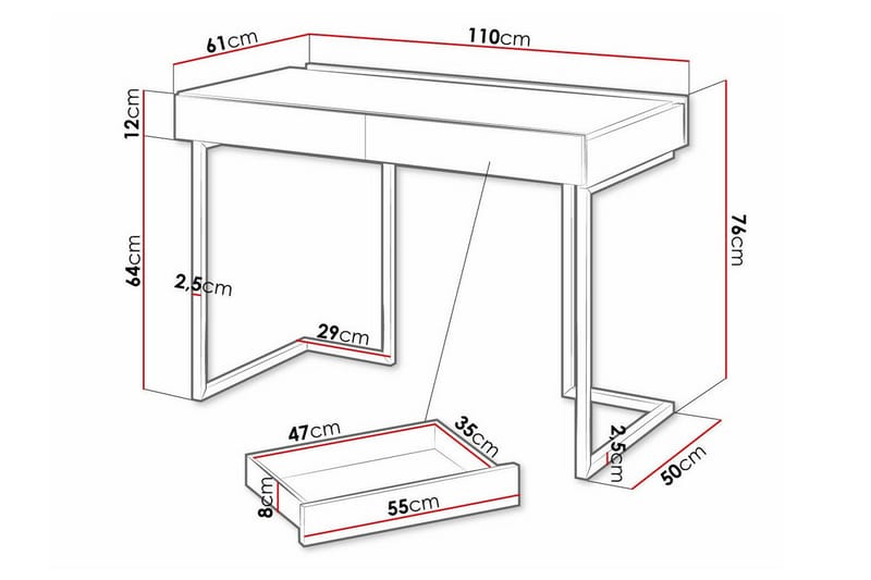 Rathmore Barneskrivebord 76 cm - Grå - Møbler - Barnemøbler - Barnebord - Skrivepult barn