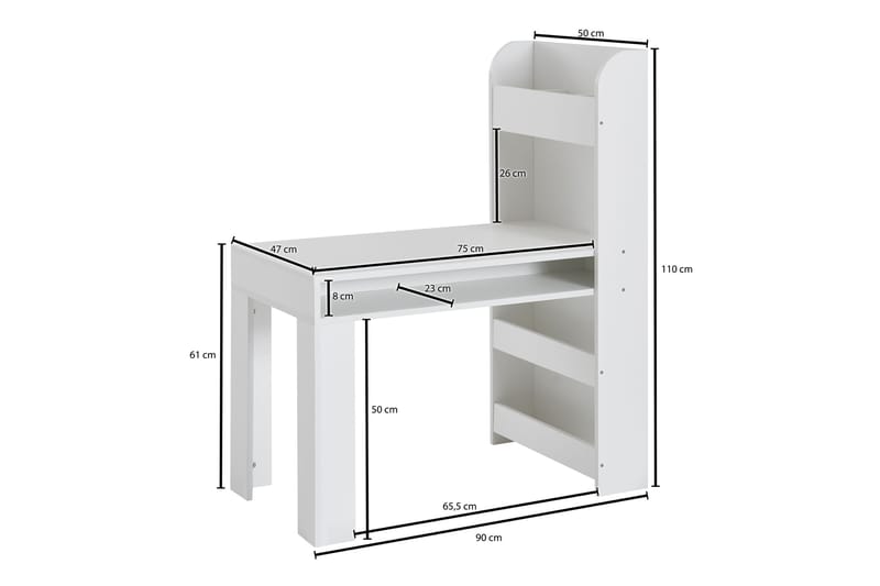 Wilhem Barneskrivebord 90 cm Rektangulær - Hvit - Skrivepult barn