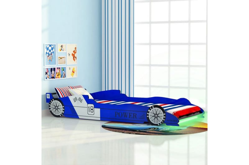 Barnas racerbilseng med LED 90x200 cm blå - Barneseng & Juniorseng
