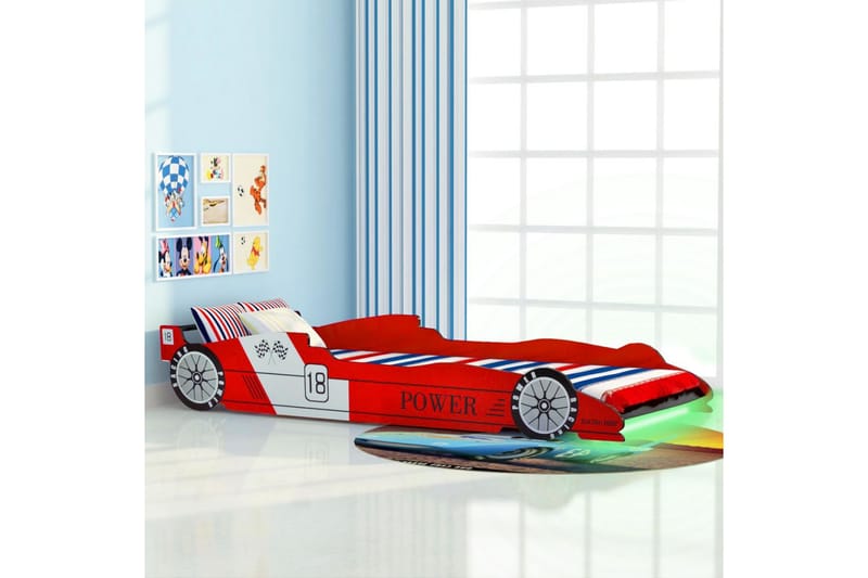Barnas racerbilseng med LED 90x200 cm rød - Barneseng & Juniorseng