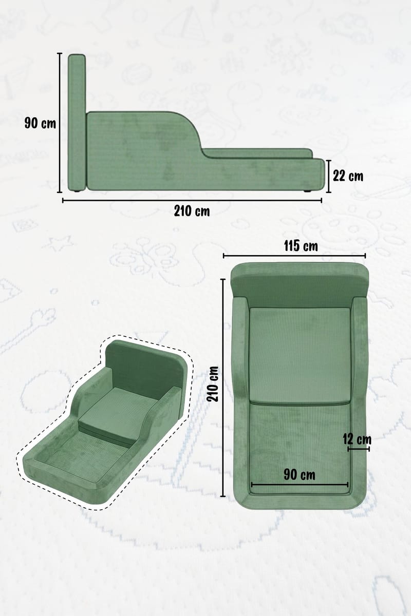 Barneseng Atelier Del Sofa Funbed Enkel (90 x 90 x 210 cm) Sennepsgul - Sennepsgul - Møbler - Barnemøbler - Barneseng & Juniorseng