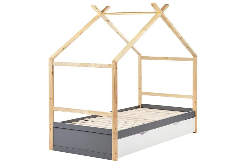 Barneseng Orgeval - Grå, lyst treverk, hvit - Møbler - Barnemøbler - Barneseng & Juniorseng - Husseng