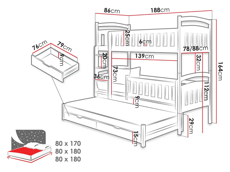 Blankana Køyeseng to soveplasser 80x180 cm - Beige - Møbler - Barnemøbler - Barneseng & Juniorseng - Køyeseng barn