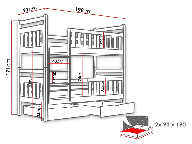 Bridgeorth Køyeseng to soveplasser 90x190 cm - Beige - Møbler - Barnemøbler - Barneseng & Juniorseng - Køyeseng barn