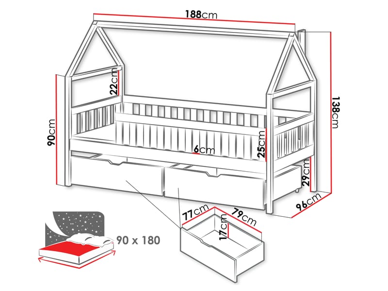 Claven Hussäng 96x188 cm - Beige - Møbler - Barnemøbler - Barneseng & Juniorseng - Husseng
