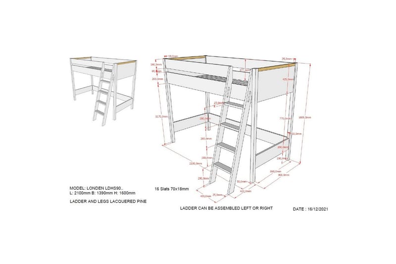 Garderobe med halvhøy seng London Hvit - Hvit - Møbler - Barnemøbler - Barneseng & Juniorseng - Køyeseng barn
