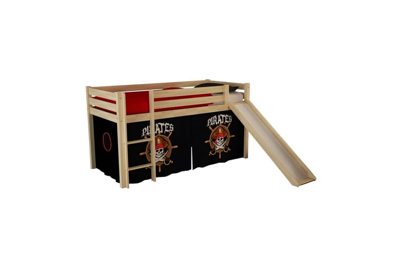 Høyseng med gardin og sklie Pino Naturlig, Pirat - Naturlig, Pirat - Møbler - Barnemøbler - Barneseng & Juniorseng - Loftseng barn