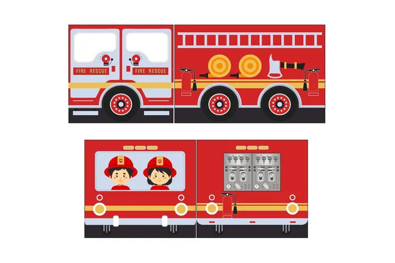 Høyseng med gardin og sklie Pino Grå, Brannbil - Grå, Brannbil - Møbler - Barnemøbler - Barneseng & Juniorseng - Loftseng barn