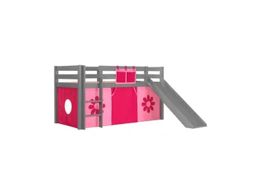 Høyseng med gardin og sklie Pino Grå, Rosa blomst