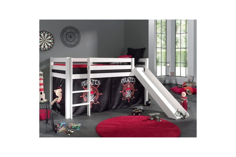 Høyseng med gardin og sklie Pino Hvit, Pirat - Hvit, Pirat - Møbler - Barnemøbler - Barneseng & Juniorseng - Loftseng barn