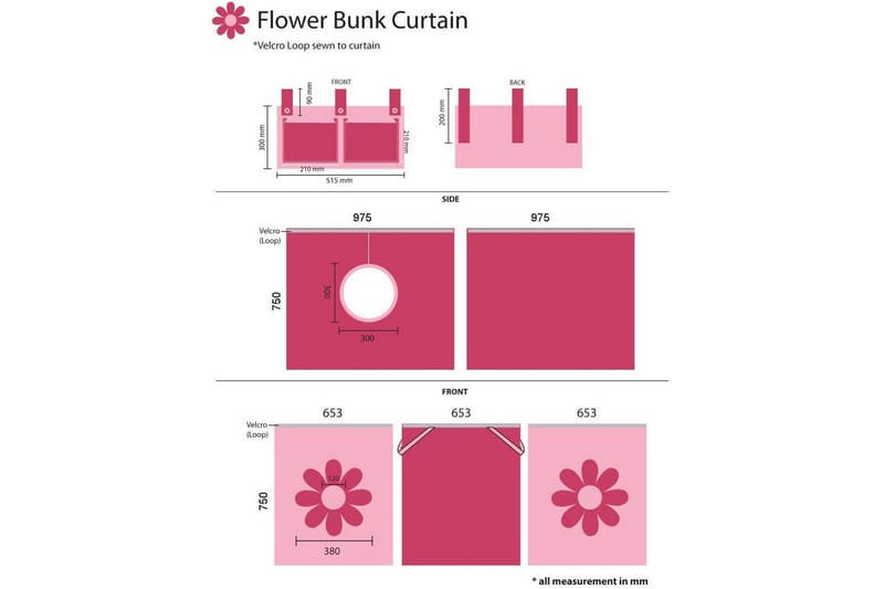 Høyseng med gardin og sklie Pino Naturlig, Rosa blomst - Naturlig, Rosa blomst - Møbler - Barnemøbler - Barneseng & Juniorseng - Husseng