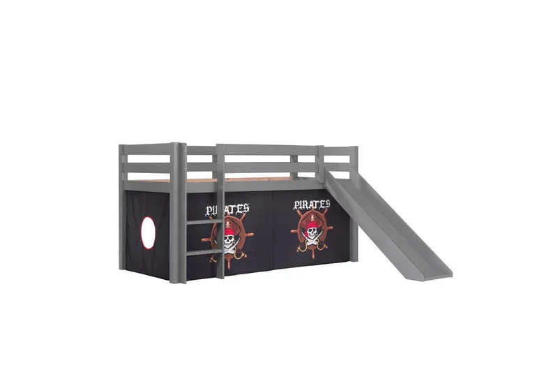 Høyseng med gardin og sklie Pino Grå, Pirat, Grå, Pirat