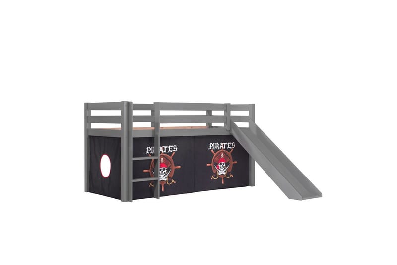 Høyseng med gardin og sklie Pino Grå, Pirat, Grå, Pirat