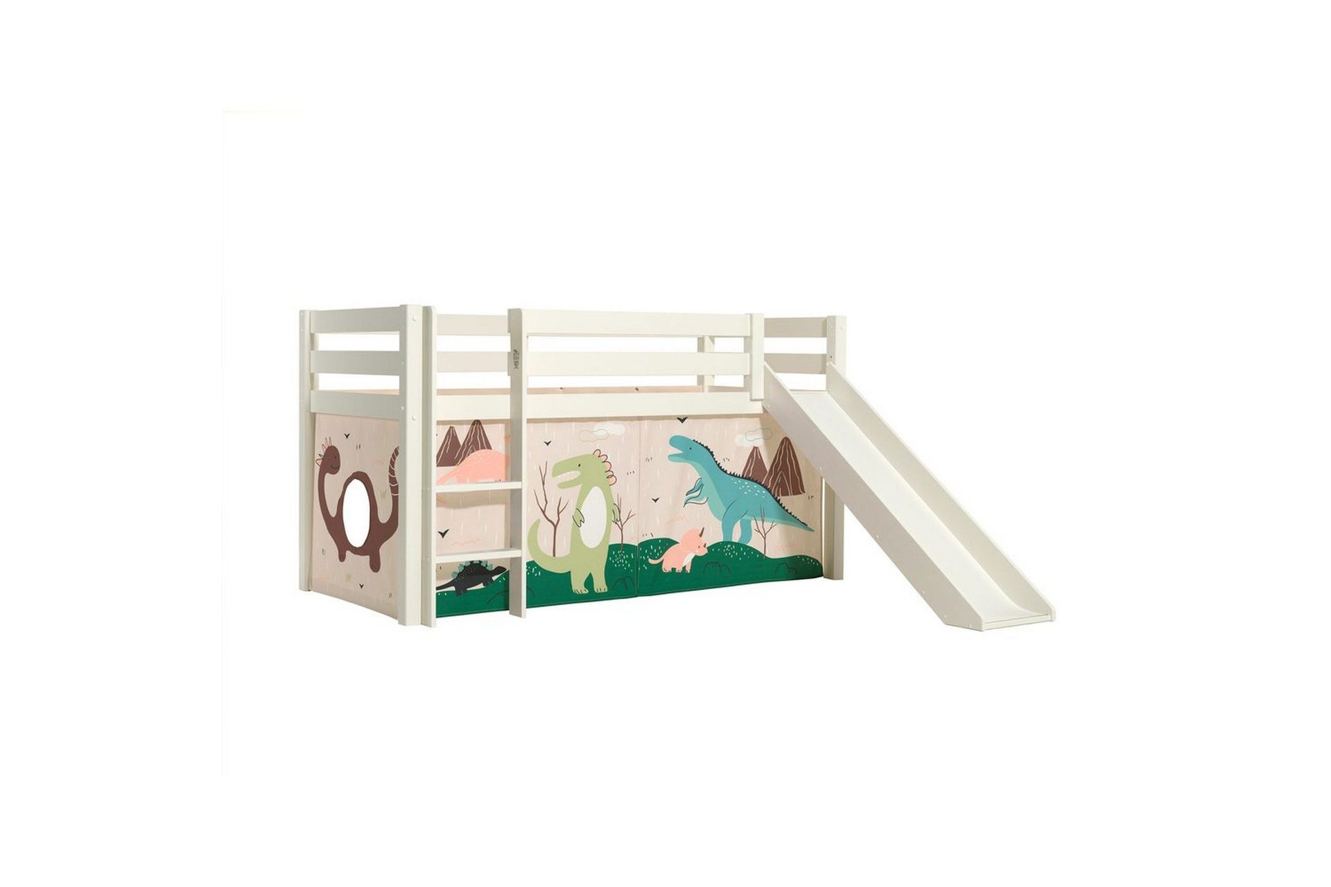Høyseng med gardin og sklie Pino Hvit, Dino - Hvit, Dino