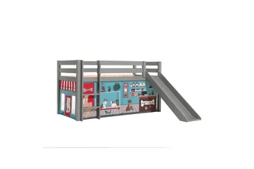 Høyseng med gardin og sklie Pino Grå, Dyrebutikk