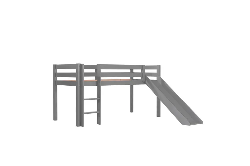 Høyseng med gardin og sklie Pino Grå, Pirat - Grå, Pirat - Møbler - Barnemøbler - Barneseng & Juniorseng - Loftseng barn