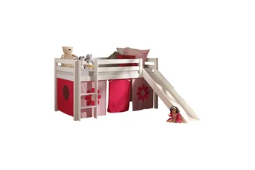 Høyseng med gardin og sklie Pino Hvit, Rosa blomst