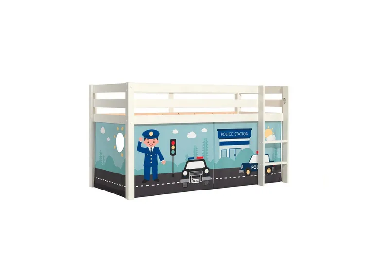 Høyseng med gardin Pino Hvit, Politi, Hvit, Politi