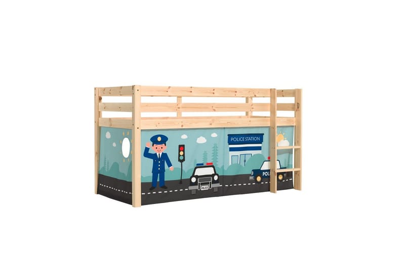 Høyseng med gardin Pino Naturlig, Politi - Naturlig, Politi - Møbler - Barnemøbler - Barneseng & Juniorseng - Husseng