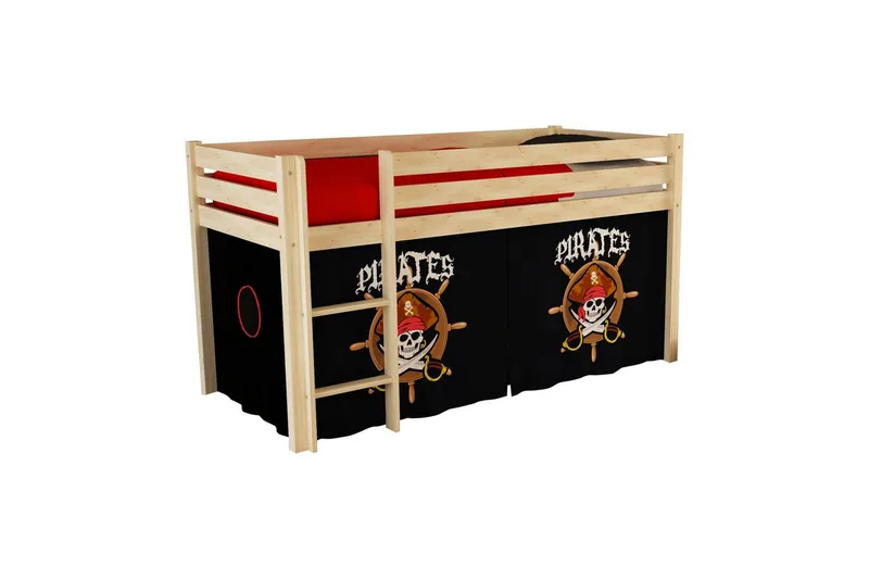 Høyseng med gardin Pino Naturlig, Pirat - Naturlig, Pirat - Møbler - Barnemøbler - Barneseng & Juniorseng - Loftseng barn