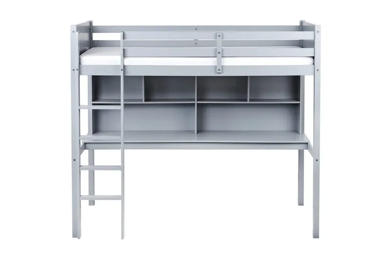 Høyseng med skrivebord Foucamont - Grå - Møbler - Barnemøbler - Barneseng & Juniorseng - Loftseng barn