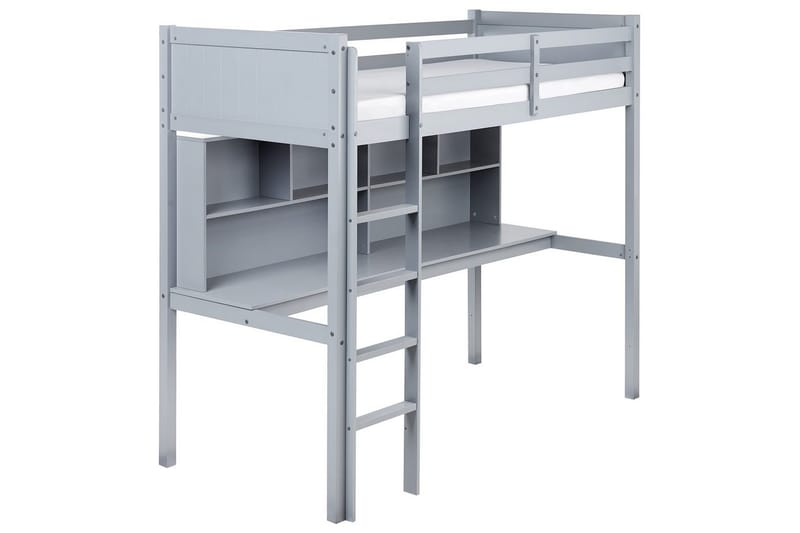 Høyseng med skrivebord Foucamont - Grå - Møbler - Barnemøbler - Barneseng & Juniorseng - Loftseng barn