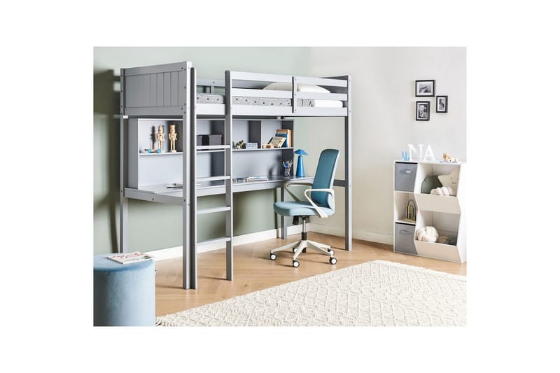 Høyseng med skrivebord Foucamont - Grå - Møbler - Barnemøbler - Barneseng & Juniorseng - Loftseng barn