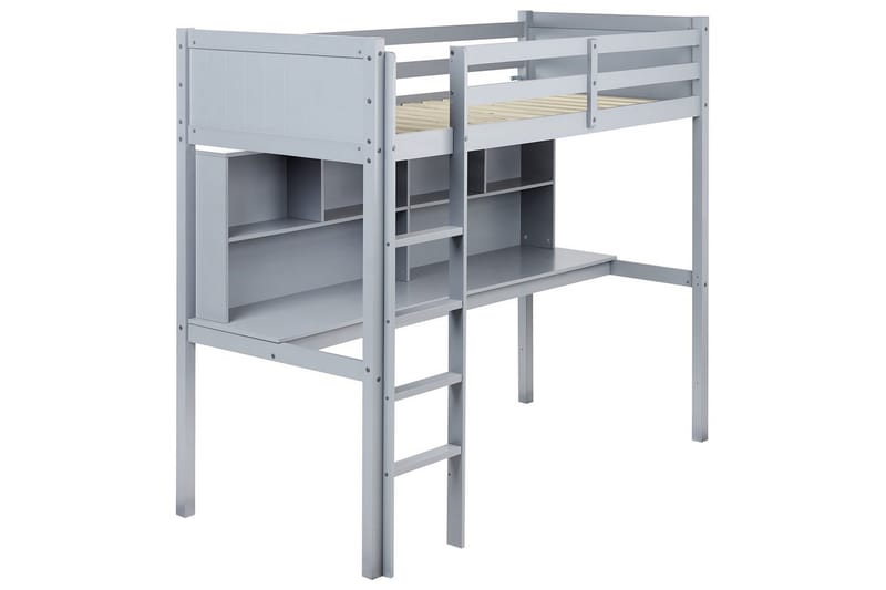 Høyseng med skrivebord Foucamont - Grå - Møbler - Barnemøbler - Barneseng & Juniorseng - Loftseng barn