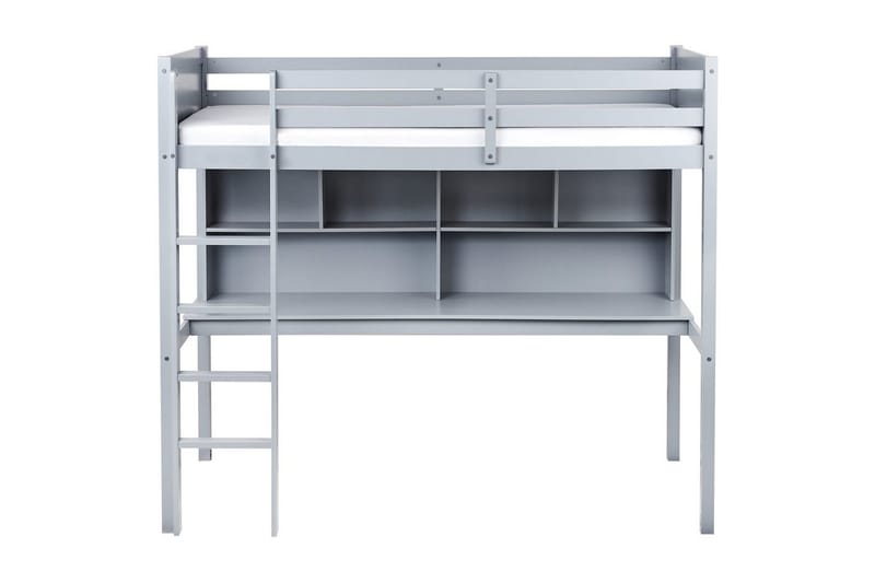 Høyseng med skrivebord Foucamont - Grå - Møbler - Barnemøbler - Barneseng & Juniorseng - Loftseng barn