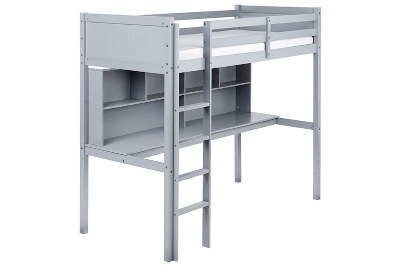 Høyseng med skrivebord Foucamont - Grå - Møbler - Barnemøbler - Barneseng & Juniorseng - Loftseng barn