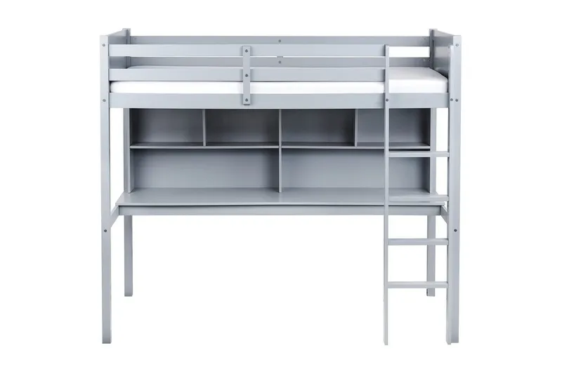 Høyseng med skrivebord Foucamont - Grå - Møbler - Barnemøbler - Barneseng & Juniorseng - Loftseng barn
