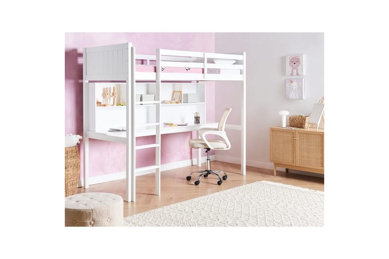 Høyseng med skrivebord Foucamont - Hvit - Møbler - Barnemøbler - Barneseng & Juniorseng - Loftseng barn