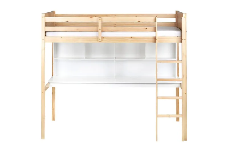 Høyseng med skrivebord Foucamont - Lyst tre, hvit - Møbler - Barnemøbler - Barneseng & Juniorseng - Loftseng barn