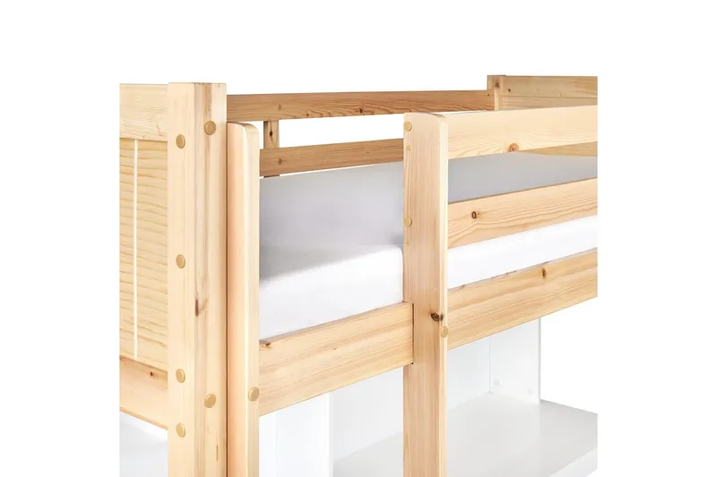 Høyseng med skrivebord Foucamont - Lyst tre, hvit - Møbler - Barnemøbler - Barneseng & Juniorseng - Loftseng barn