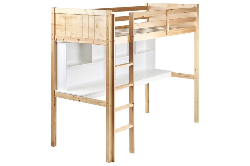 Høyseng med skrivebord Foucamont - Lyst tre, hvit - Møbler - Barnemøbler - Barneseng & Juniorseng - Loftseng barn