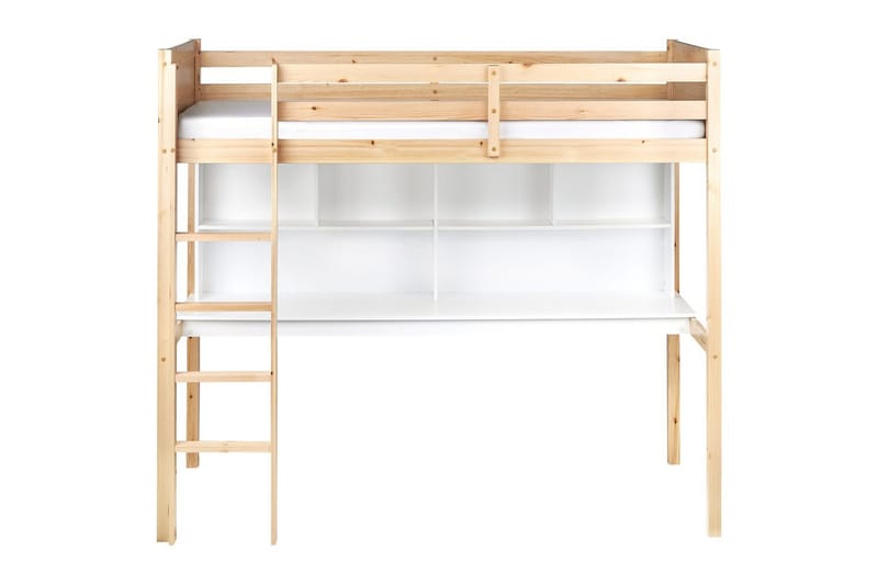 Høyseng med skrivebord Foucamont - Lyst tre, hvit - Møbler - Barnemøbler - Barneseng & Juniorseng - Loftseng barn