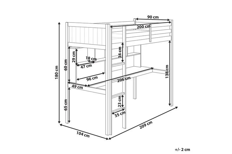 Høyseng med skrivebord Foucamont - Lyst tre, hvit - Møbler - Barnemøbler - Barneseng & Juniorseng - Loftseng barn
