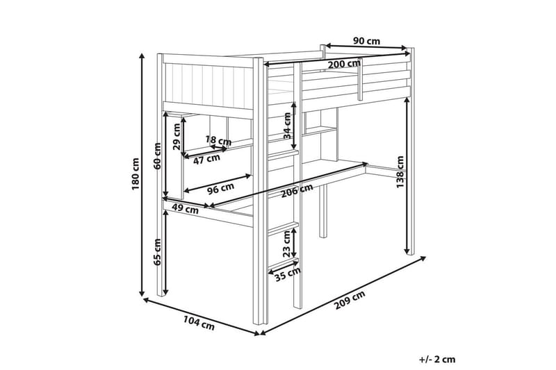 Høyseng med skrivebord Foucamont - Lyst tre, hvit - Møbler - Barnemøbler - Barneseng & Juniorseng - Loftseng barn