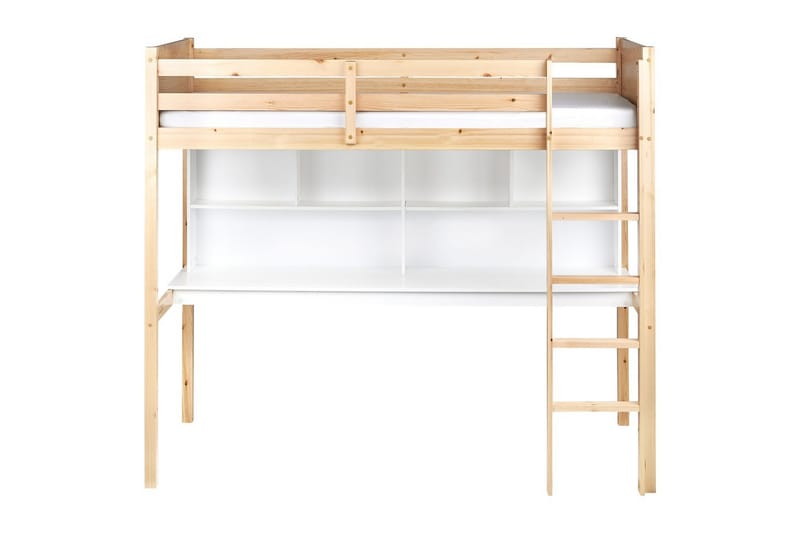 Høyseng med skrivebord Foucamont - Lyst tre, hvit - Møbler - Barnemøbler - Barneseng & Juniorseng - Loftseng barn