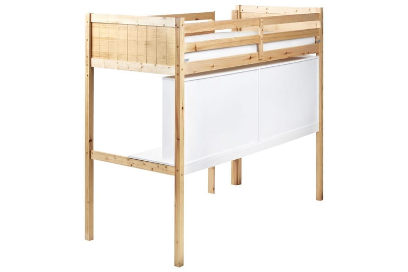 Høyseng med skrivebord Foucamont - Lyst tre, hvit - Møbler - Barnemøbler - Barneseng & Juniorseng - Loftseng barn