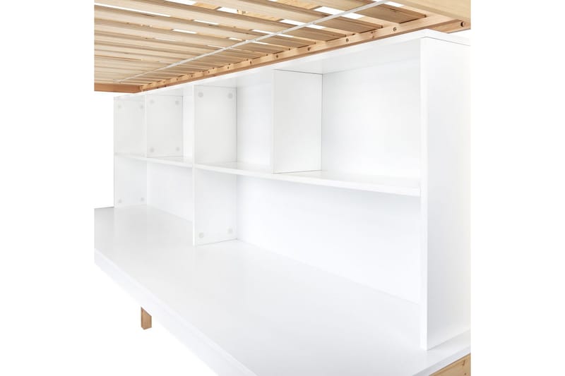 Høyseng med skrivebord Foucamont - Lyst tre, hvit - Møbler - Barnemøbler - Barneseng & Juniorseng - Loftseng barn