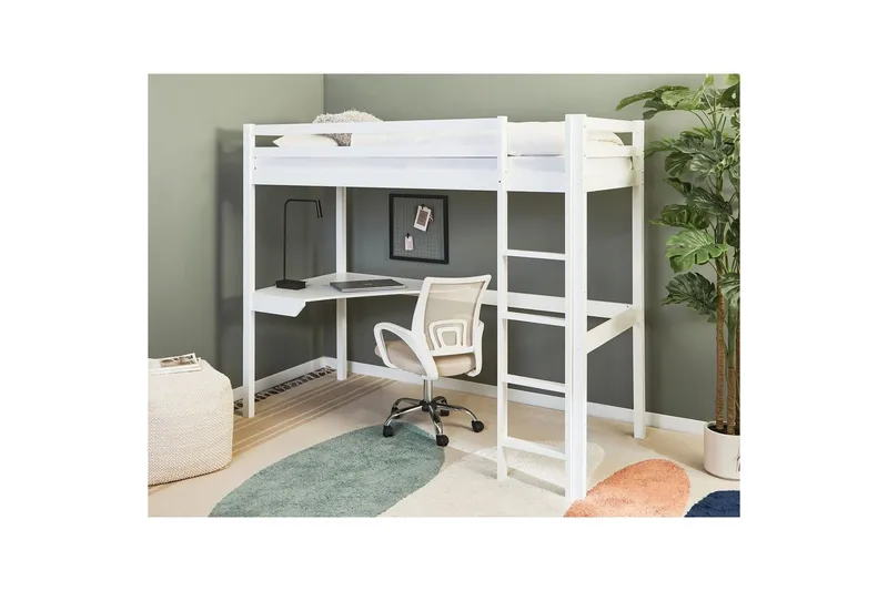 Høyseng med skrivebord Loury - Hvit - Møbler - Barnemøbler - Barneseng & Juniorseng - Loftseng barn