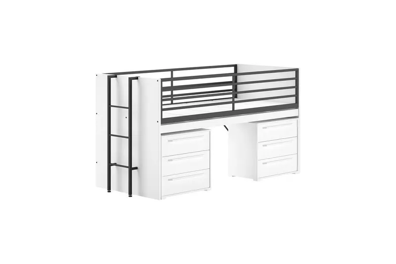 Høyseng og 2 kommoder med 3 skuffer Sam Hvit, Hvit