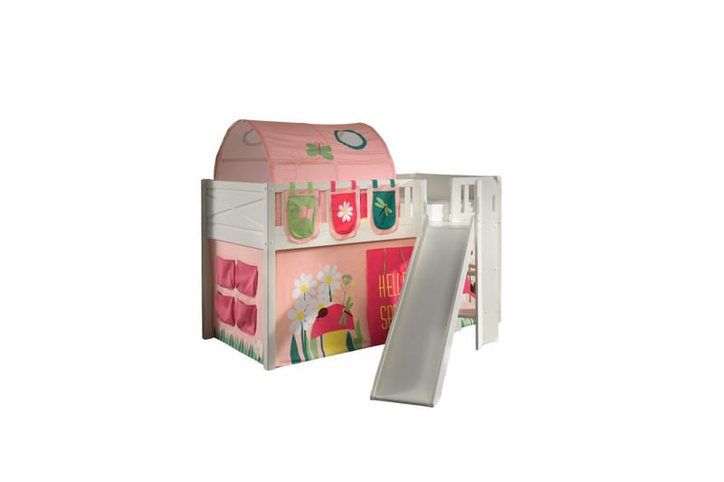 Halvhøy seng med sklie og matchende tekstilsett (lekgardin, tunnel og oppbevaringslommer) Scott Vår - Vår - Møbler - Barnemøbler - Barneseng & Juniorseng - Loftseng barn