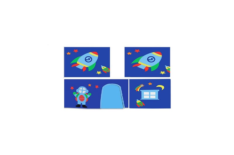 Halvhøy seng med sklie og matchende tekstilsett (lekgardin og oppbevaringslommer) Scott Astro - Astro - Møbler - Barnemøbler - Barneseng & Juniorseng - Loftseng barn